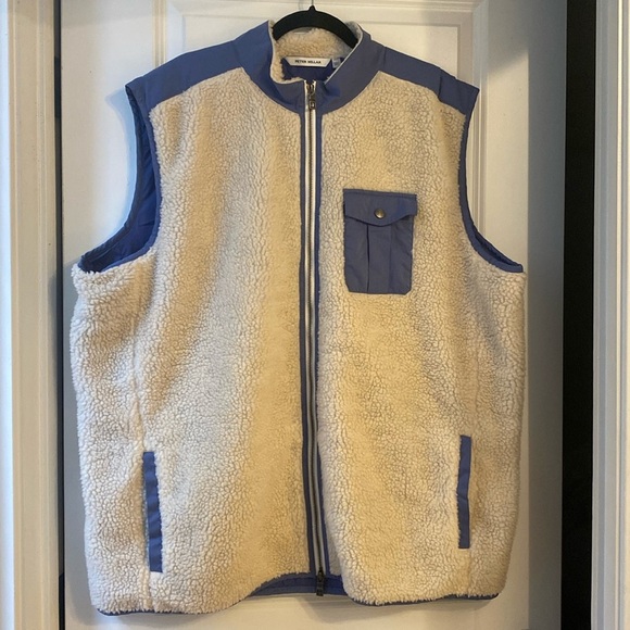 NWOT Peter Millar Vest Men Large 2XL Beige White Autumn Pile Fleece Sherpa